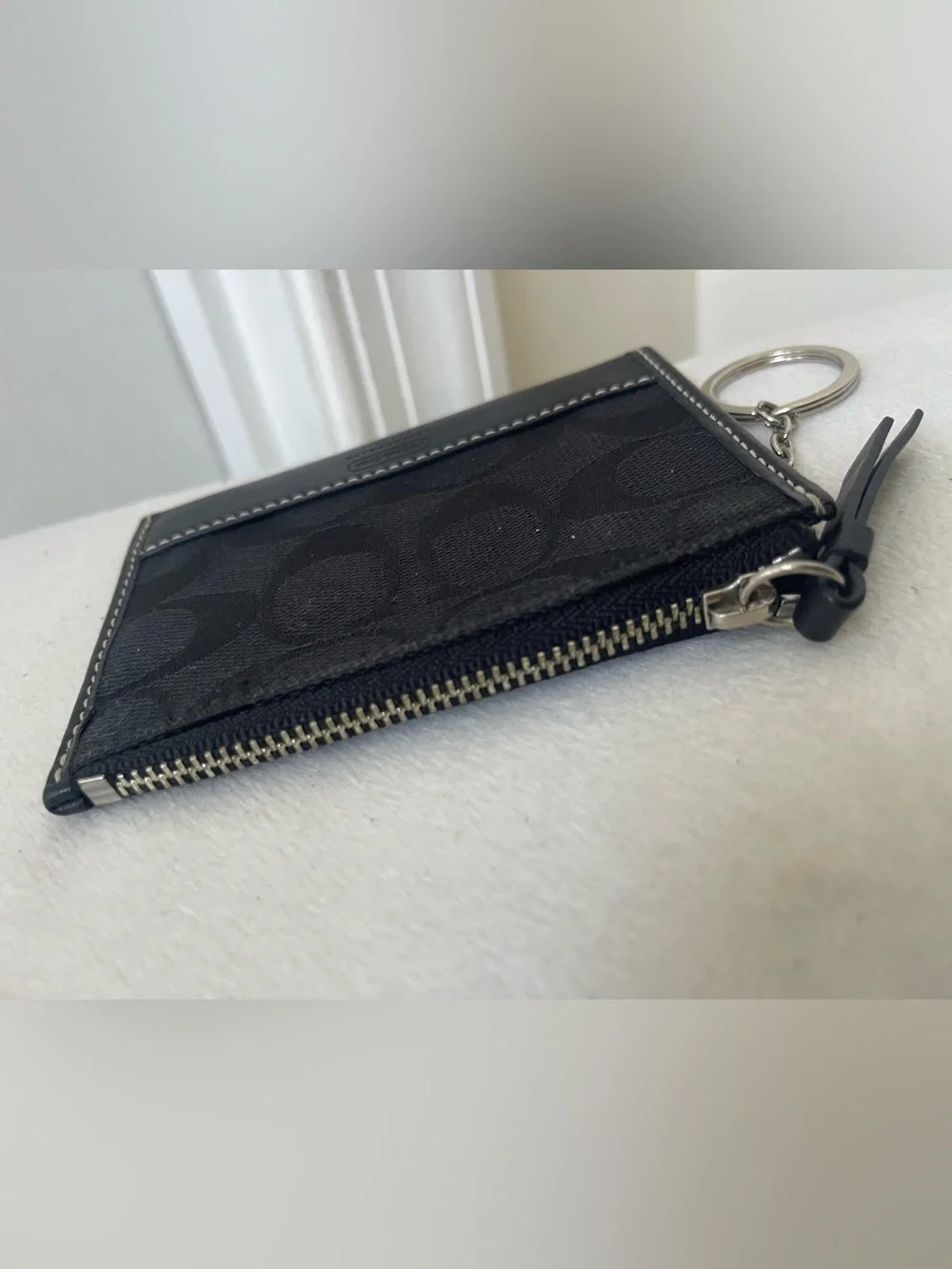 Coach Black Signature Canvas Card Case with Key Ring